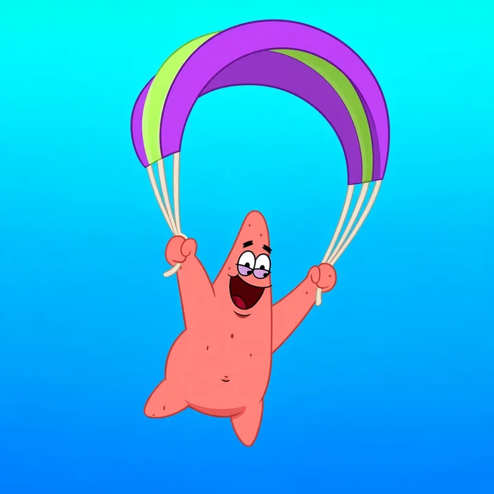 PATFLAG v2 logo: Patrick Star with a parachute